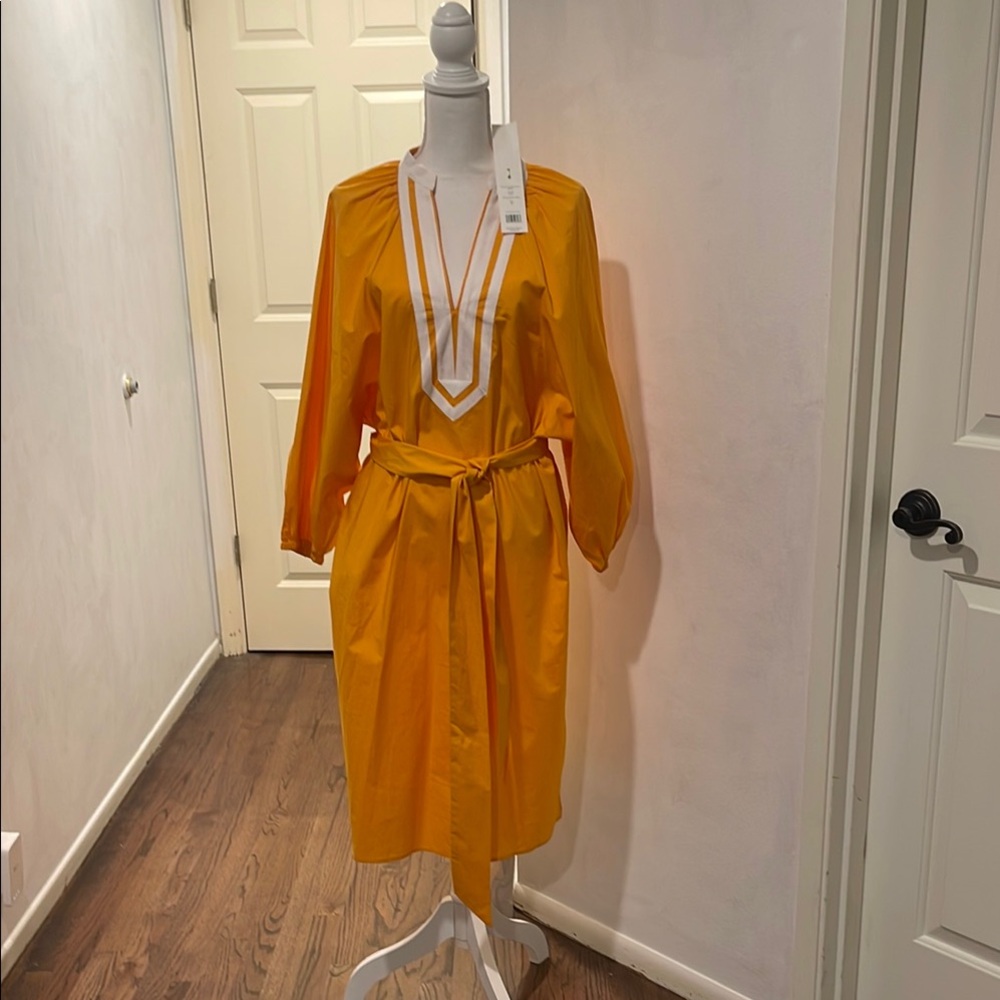 Tory Burch Orange Cream Long Sleeve Plunge Sundress